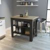 Rockaway 3-Shelf Kitchen Island Black Wengue and Light Oak