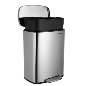 Homfa Kitchen Trash Can, 13 Gallon (50L) Garbage Can Fingerprint Proof with Removable Inner Bucket And Hinged Lids, Pedal Soft Close Removablet