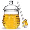 Honey Dispenser, Honey Jar with Dipper and , 8.4 Ounce Glass Honey Pot Container for Honey Home Kitchen Tea Syrup Sugar (Clear)