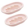 2 Pack Soap Dish with Drain, Plastic Soap Dish Container, Soap Tray for Bathroom Shower Kitchen, Keep Soap Dry & Easy to Clean (Pink)