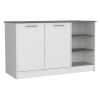 Kitchen Island Two Cabinets, Three Open Shelves, White / Dark Brown