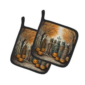 Mummies Spooky Halloween Pair of Pot Holders Kitchen Heat Resistant Pot Holders Sets Oven Hot Pads for Cooking Baking BBQ, 7 1/2 x 7 1/2