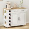 Multi-Functional Kitchen Island Cart with 2 Door Cabinet and Two Drawers,Spice Rack, Towel Holder, Wine Rack