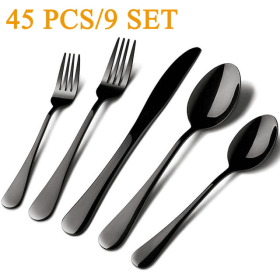 Silverware Set, 45 Piece Stainless Steel Flatware Cutlery Set Service for 9, Include Knife Fork Spoon, Stylish Mirror Finish