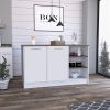 Kitchen Island Two Cabinets, Three Open Shelves, White / Dark Brown