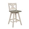 Counter Height Chairs Set of 2, White Gray 360-degree Swivel Chair Solid Rubberwood Kitchen Dining Furniture, X-Back