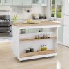 Rolling Kitchen Island with Storage, Two-sided Kitchen island Cart on Wheels with RubberWood Top,Wine and Spice Rack