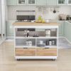 Rolling Kitchen Island with Storage, Two-sided Kitchen island Cart on Wheels with RubberWood Top,Wine and Spice Rack