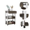 White and Dark Walnut 1-Drawer 2-Shelf Kitchen Cart with Caster