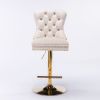 A&A Furniture,Thick Golden Swivel Velvet Barstools Adjusatble Seat Height from 27-35 Inch