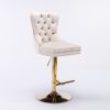 A&A Furniture,Thick Golden Swivel Velvet Barstools Adjusatble Seat Height from 27-35 Inch