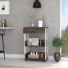 White and Dark Walnut 1-Drawer 2-Shelf Kitchen Cart with Caster