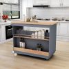 Rolling Kitchen Island with Storage, Two-sided Kitchen island Cart on Wheels with Wood Top, Wine and Spice Rack, Large Kitchen Cart with 2 Drawers