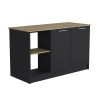 Juniper Kitchen Island with Large Top Surface, Double Door Cabinet, and Open Shelves Black / Macadamia