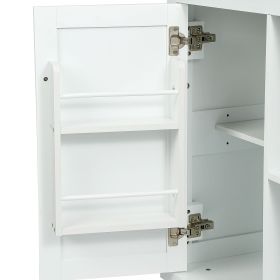 Kitchen Cart with Rubber wood Drop-Leaf Countertop ,Cabinet door internal storage racks (Color: as Pic)