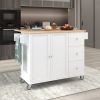 Rolling Mobile Kitchen Island with Solid Wood Top and Locking Wheels,52.7 Inch Width,Storage Cabinet and Drop Leaf Breakfast Bar,Spice Rack