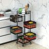 Rotating Kitchen Storage Shelf 5 Tier, Metal Fruit Vegetable Storage Basket Multi-Layer Vegetable Rack Storage Trolley on Wheels